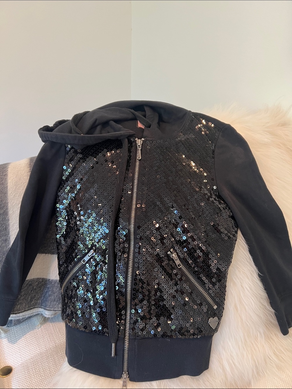Juicy Couture Black Sequin Zip Hoodie Jacket
